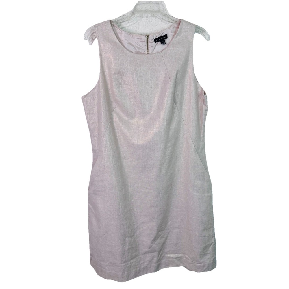 Willi Smith Linen Dress Womens 14 Gold Sparkle Blend Pockets Shimmer Sleeveless